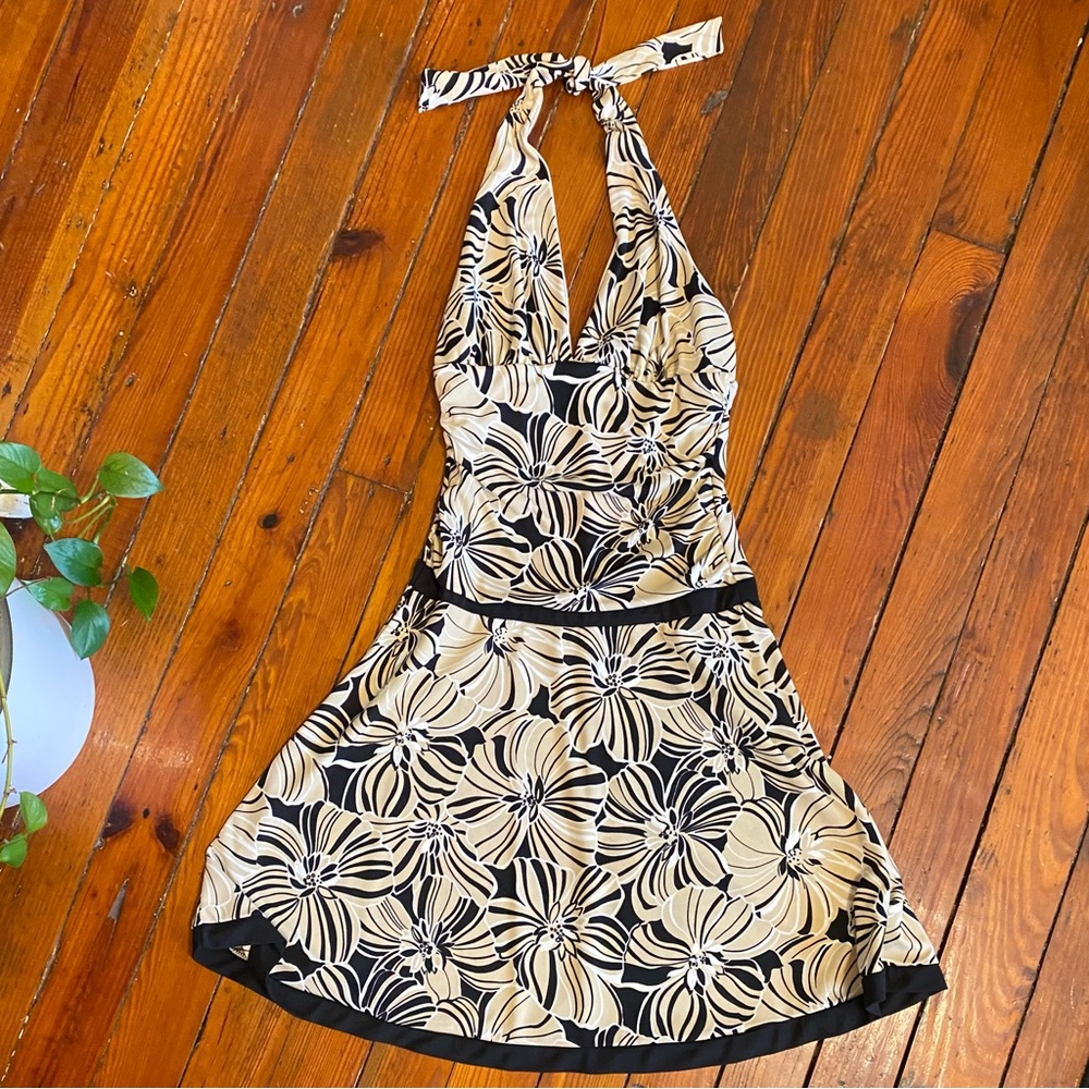 Retro Y2K Floral Halter Dress Size Large Made in the USA